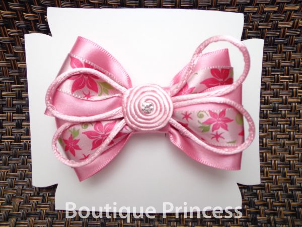 Laço Rosa Flores Cordão de Cetim